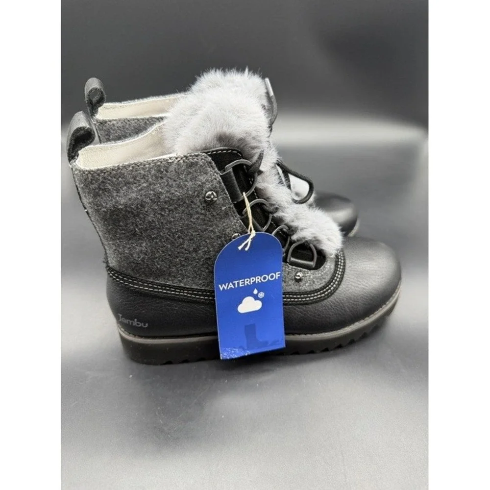 Jambu Turin Waterproof Black Grey Wool Faux Fur Winter Boots‎ J2TRN01 Womens 6.5